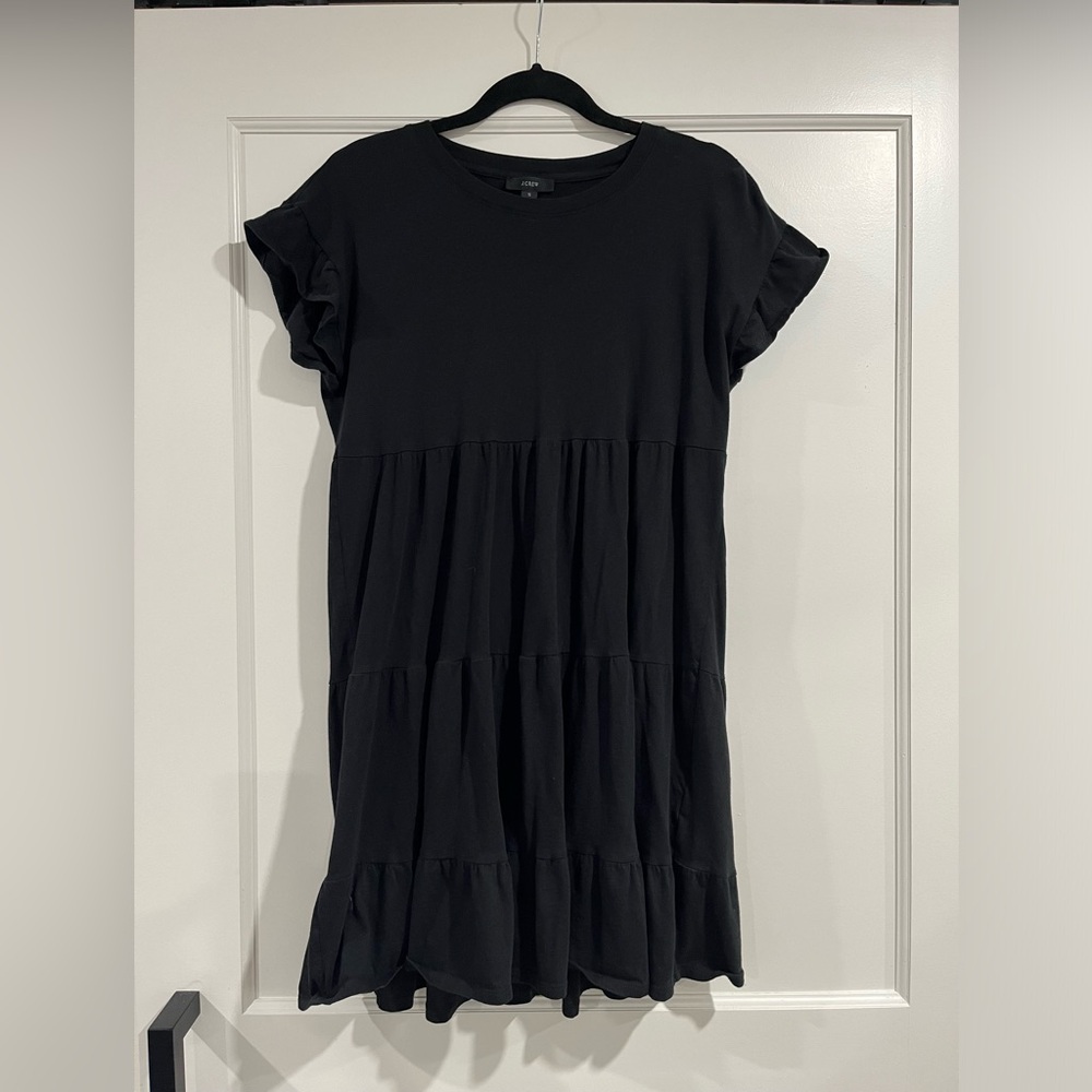 J Crew Tiered dress in broken-in jersey, Black, Size S